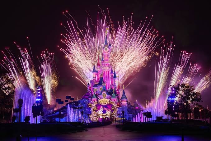 Fireworks over the castle at Disneyland Paris